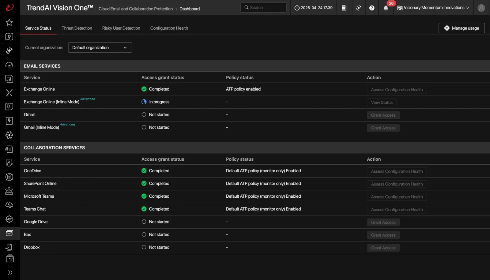 Trend Vision One Email and Collaboration Security Yönetim Konsolu